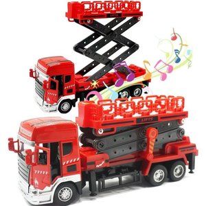 Fire Engine Truck Toy Vehicle Red Die-cast Pull Back Fire Truck Model